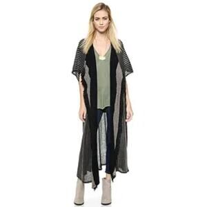 FREE PEOPLE Women’s Boho Open Front Fringed Black Striped Duster